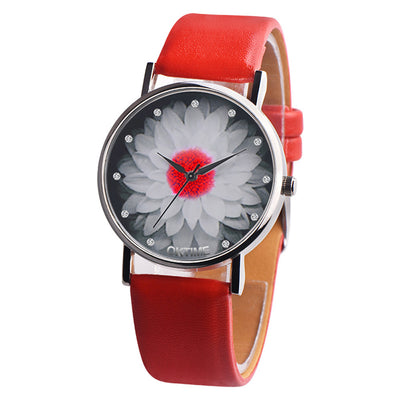 Reloj Femenino de Cuero con Patrón Floral Loto e Hibisco - Image 4