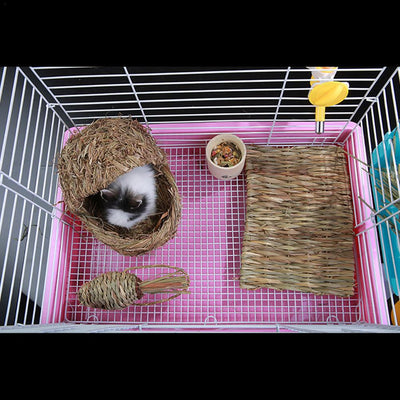 Two natural woven grass pet molars, shaped like carrots, with bundled grass tops for small animals to chew. - Image 6