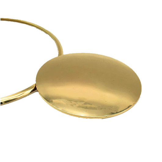 Silver-tone choker necklace with a large, flat circular pendant and matching round stud earrings on a black display. - Image 3