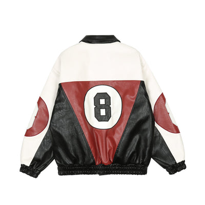 Chaqueta de Cuero PU con Letras Bordadas y Contraste de Colores para Hombre - Image 7