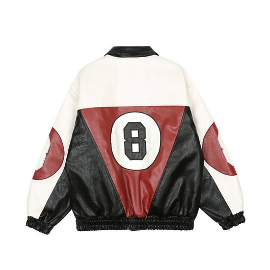 Chaqueta de Cuero PU con Letras Bordadas y Contraste de Colores para Hombre - Image 7