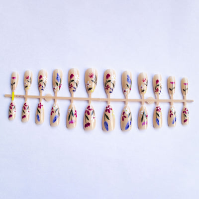 Uñas Postizas Floreadas Removibles Forma Almendra - Image 6