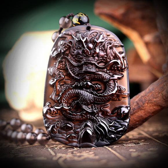 Colgante de Dragón en Meteorito Negro Natural para Hombre
