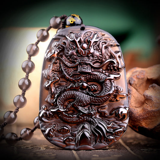 Colgante de Dragón en Meteorito Negro Natural para Hombre