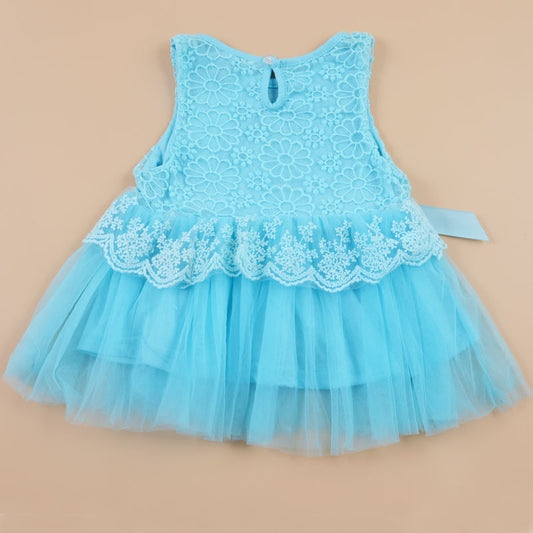 Vestido Infantil Niña Verano sin Mangas con Encaje y Moño - Image 2