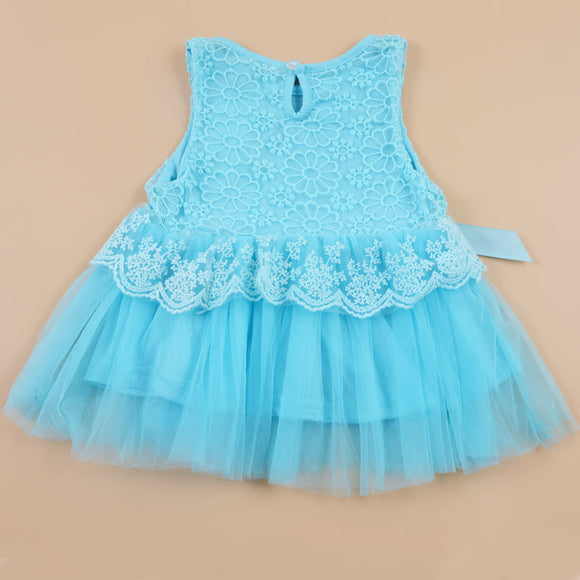 Vestido Infantil de Verão sem Mangas com Renda e Laço para Meninas