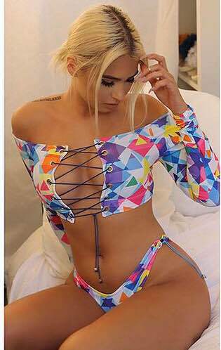 Traje de Baño Deportivo Multicolor con Manga Larga y Cierre en Pecho