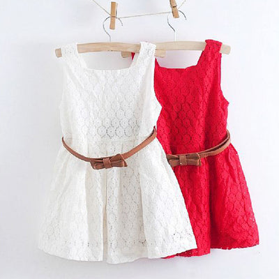 Vestido Princesa Niña con Chaleco de Encaje Calado y Cinturón - Image 3