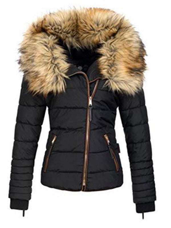 Chaqueta de Algodón con Cuello de Piel y Cierre