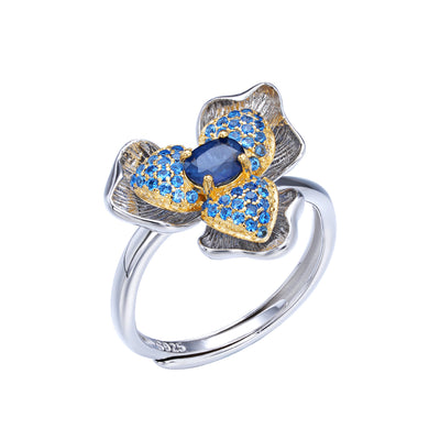 Anillo de Plata 925 con Zafiro y Diseño Floral Exclusivo para Mujer - Image 7