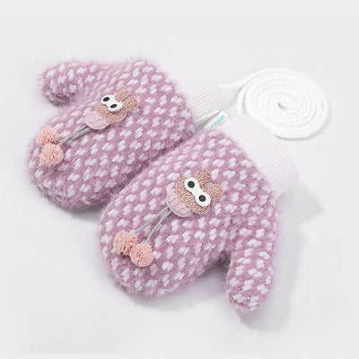 Guantes tejidos cálidos para niños invierno exterior a prueba de viento con forro de terciopelo y diseños de dibujos animados - Image 2