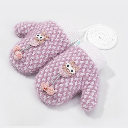 Guantes tejidos cálidos para niños invierno exterior a prueba de viento con forro de terciopelo y diseños de dibujos animados - Image 2