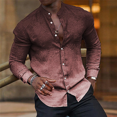 Camisa Casual de Manga Larga con Cuello de Pie Degradado para Hombre - Image 8