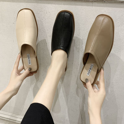 Sandalias de Cuero Suave con Tacón Bajo Baotou para Mujer