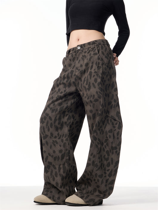 Pantalones Jeans Leopardo Retro Mujer Cintura Alta Pierna Ancha - Image 17