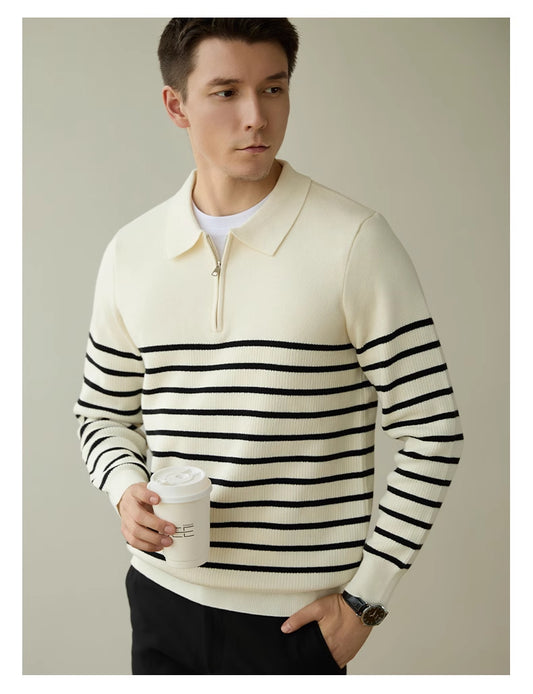Suéter Business Casual con Cierre Medio y Rayas para Hombre - Image 2