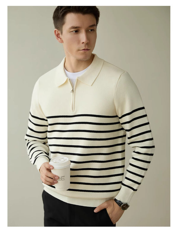 Suéter Business Casual con Cierre Medio y Rayas para Hombre
