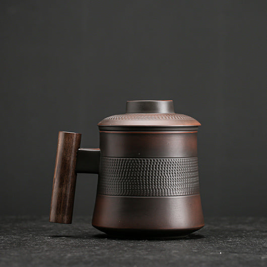 Taza de Cerámica Morada con Filtro y Tapa para Café y Leche - Image 5