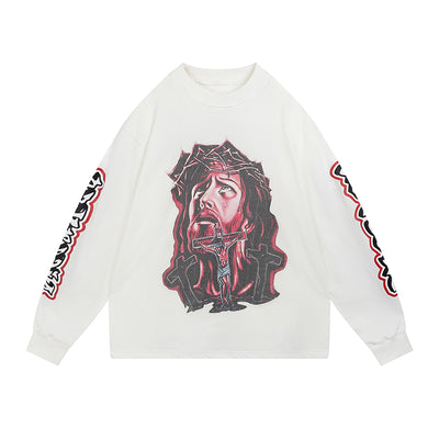 Playera Holgada de Manga Larga con Estampado de Cruz para Parejas - Image 9