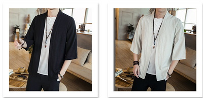 Camisa Cardigan Hanfu de Algodón y Lino - Estilo Asiático Manga 3/4 Hombre - Image 16