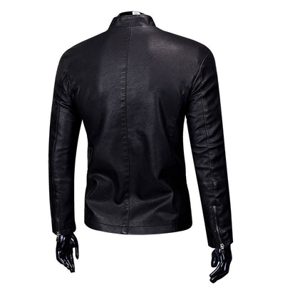 Chaqueta de Cuero PU con Cuello Alto y Forro de Terciopelo para Hombre - Image 4