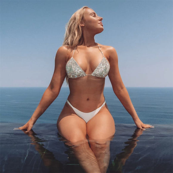 Bikini Dividido con Diamantes de Color Sólido