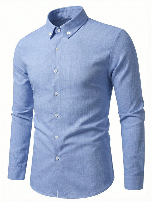 Camisa Casual de Manga Larga en Colores Sólidos - Transpirable y Cómoda - Image 11