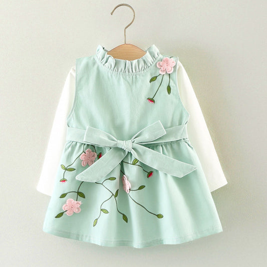 Conjunto de Vestido Princesa de Algodón para Niña - Dos Piezas Manga Larga Otoño