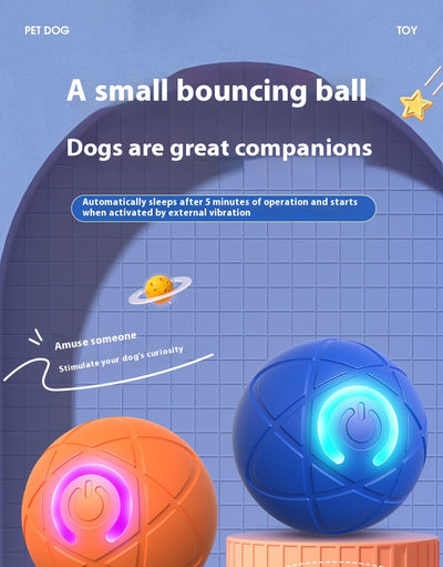 Orange pet jumping ball with a glowing purple power button icon, designed for interactive play with dogs and cats. - Image 14