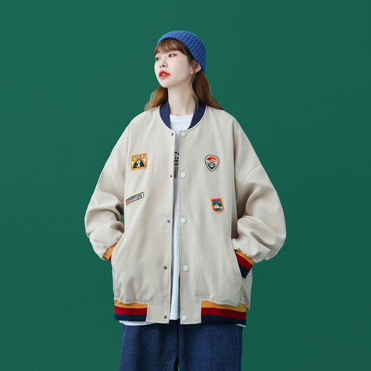Chaqueta Universitaria Retro Hong Kong Estilo Boyfriend para Pareja - Image 3