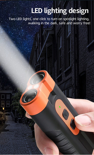 Black and orange handheld ultrasonic dog repellent with two sound emitters and two control buttons. - Image 12