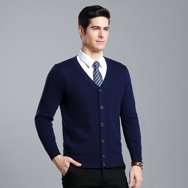 Cardigan de Lana Merino con Cuello V - Suéter Tejido Clásico para Hombre - Image 16