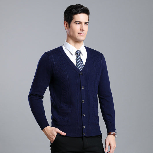 Cardigan de Lana Merino con Cuello V - Suéter Tejido Clásico para Hombre - Image 16
