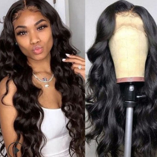 Peluca Ondas Grandes Negra Cabello Sintético Resistente al Calor