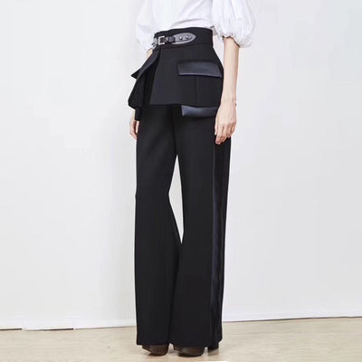 Pantalones rectos con cintura drapeada y faja integrada