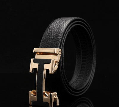 Cinturón de Cuero para Hombre con Hebilla Automática y Patrón Texturizado - Image 2