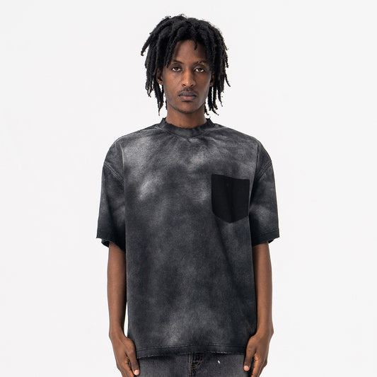 Camiseta de Algodón Lavado Estilo Americano para Hombre