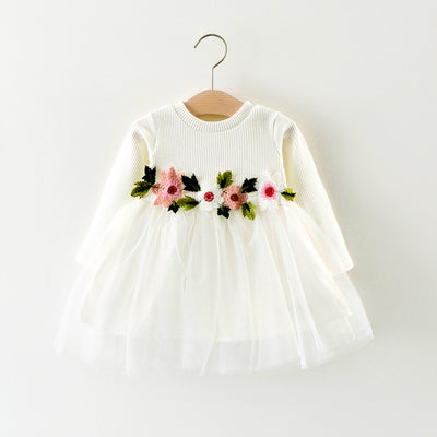 Vestido Princesa Infantil de Manga Larga con Flores en la Cintura - Image 4