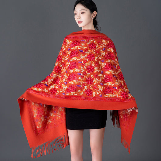 Bufanda Invernal Roja Bordada para Mujer - Flores de Primavera - Image 16
