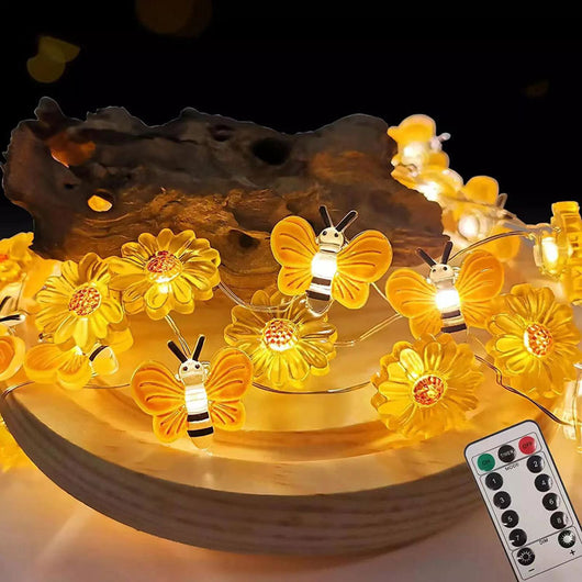 Luces Decorativas LED Flores y Abejas para Fiestas