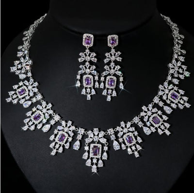 Conjunto de Collar y Aretes Retro Cuadrados con Circones Europeos y Americanos - Image 9