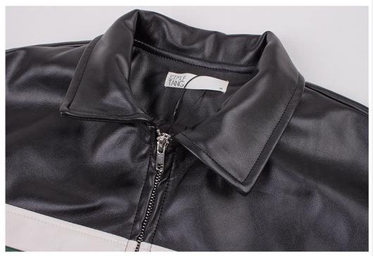 Chaqueta de Cuero Negra Estilo Retro Americano con Costuras de Letras - Image 7