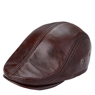 Boina de Cuero Genuino para Hombre con Protección para Orejas