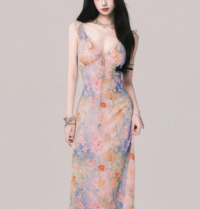 Vestido Largo Escote V Flores con Tirantes - Estilo Playa Vacacional - Image 3