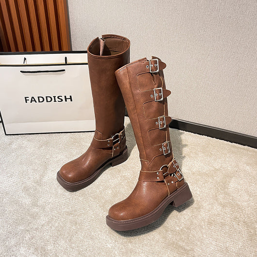 Botas Martin de Cuero Genuino con Tacón Robusto y Hebilla Retro para Mujer - Image 6