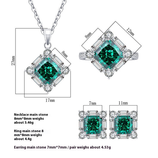 Conjunto de Anillo Plata 925 Esmeralda y Diamante Princesa Cuadrado - Image 13