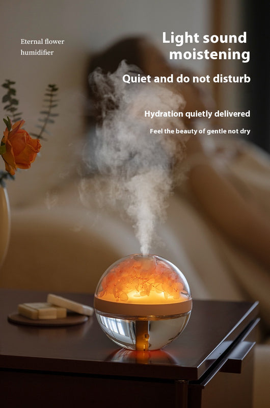 Pink round mini humidifier with clear dome, decorative pink flowers, and a light-up base, ideal for desktop or bedroom. - Image 23