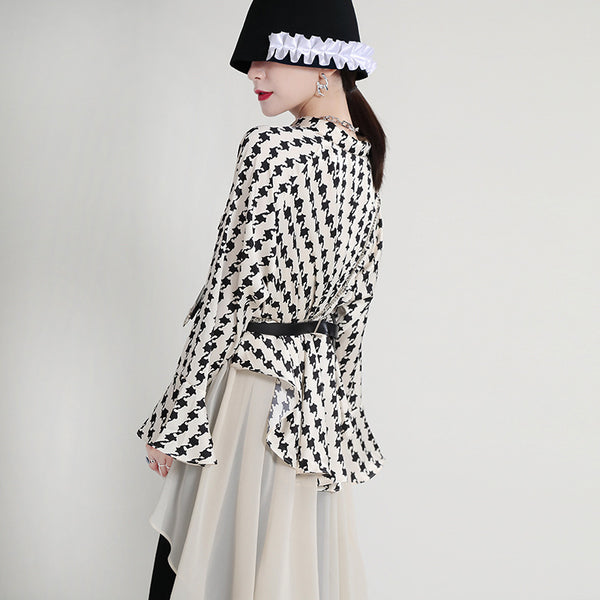 Vestido Camisero Estampado con Mangas Acampanadas Efecto Dos Piezas - Image 5