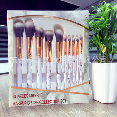 Set de 10 Brochas de Maquillaje con Patrón Mármol y Estuche - Image 5