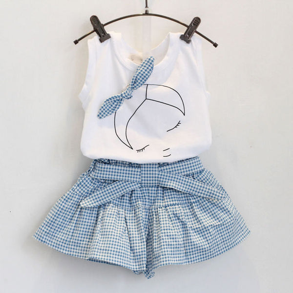 Conjunto Blusa con Moño + Falda a Cuadros